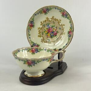 Paragon Minuet Bone China Teacup & Saucer Floral Gold Trim England Vintage